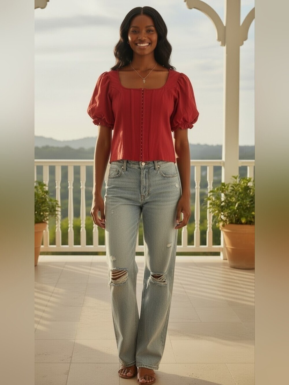 Elegant Y2K Cottagecore Cherry Red Corset Top With Puff Sleeve Size 3x